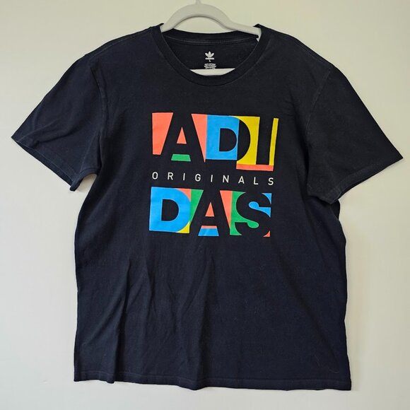 Adidas Originals Tee Black Multicolor Logo Size L - Picture 1 of 3